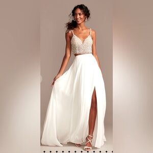 David's Bridal Ivory and Silver Beaded Top